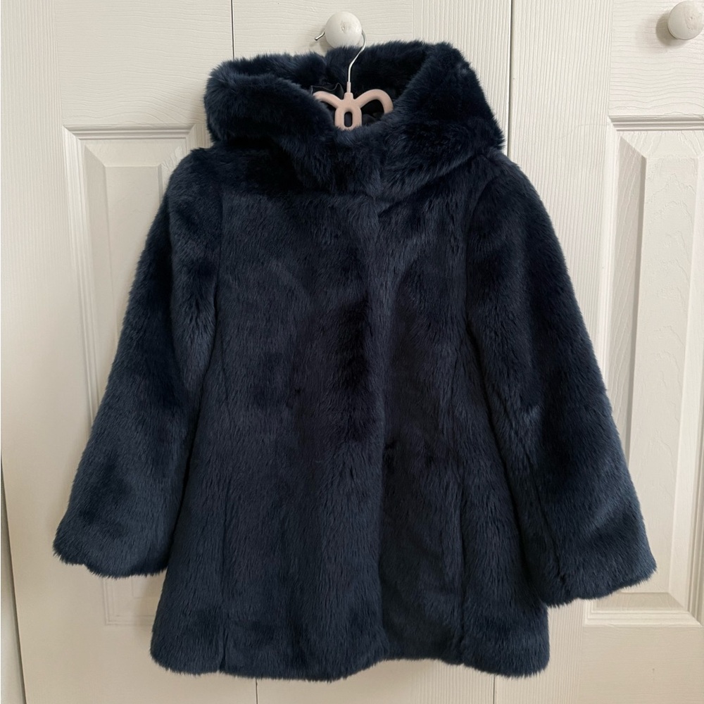 JCREW CREWCUTS FAUX FUR NAVY COAT SIZE SMALL